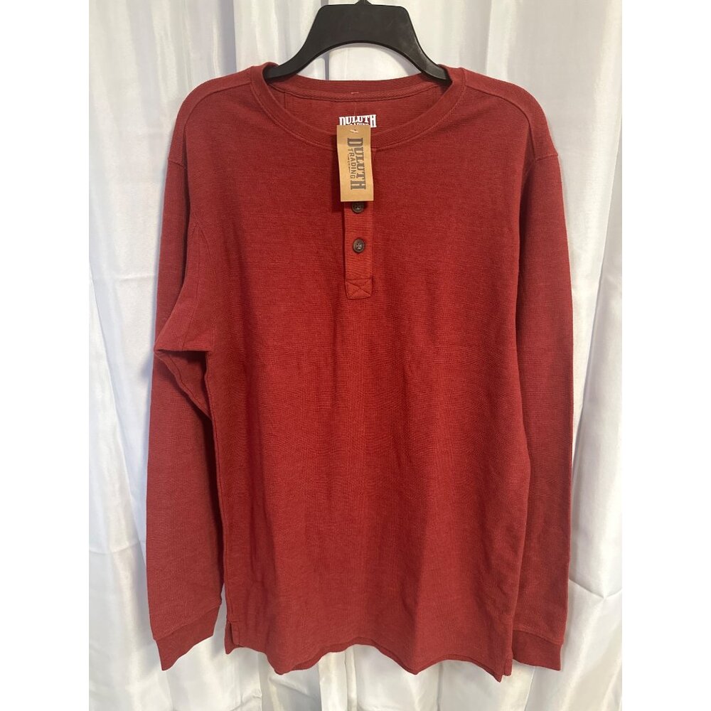 Duluth Trading Co Shirt New Men's Red Med Trim Fit Longtail Waffle Henley